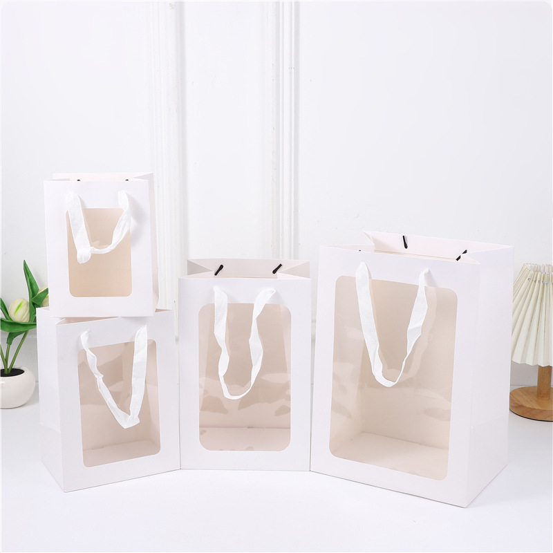 Transparent Window Tote Bag, Flower Gift Bag, Mother's Day Window Gift Bag, Sales Paper Bag, Souvenir Gift Bag