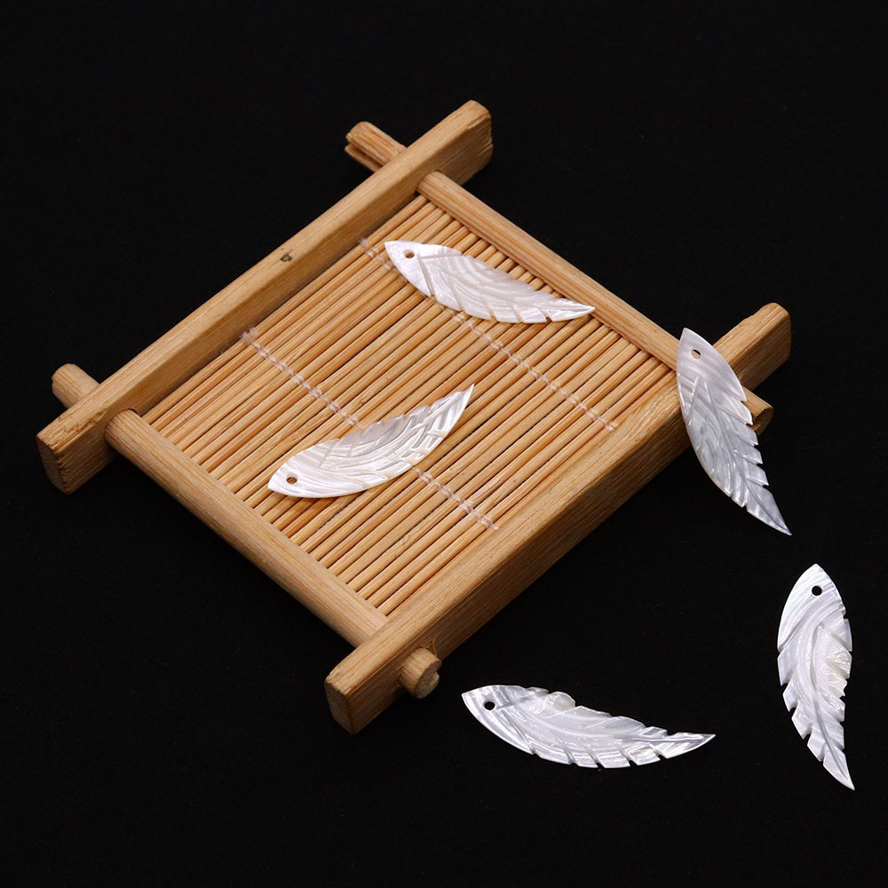 Picture of Natural sea water shell wings shape pendant 10x 32mm carved flat single hole beaded DIY jewelry accessories