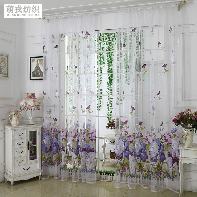 Amazon Peony Floral Sheer Curtains for Balcony and Bedroom, Trade Export Light-Filtering Sheer Curtains for Bay Windows