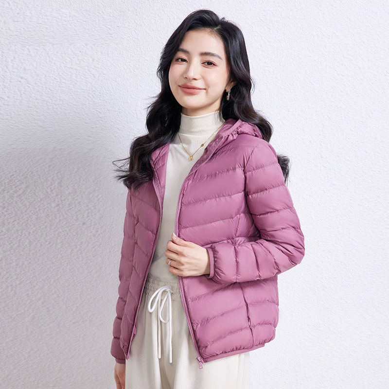 Picture of 90 down down Jacket Women's Hooded Lightweight Short Large Size Lightweight Western Style White Duck down Jacket Pinghu down Jacket Wholesale