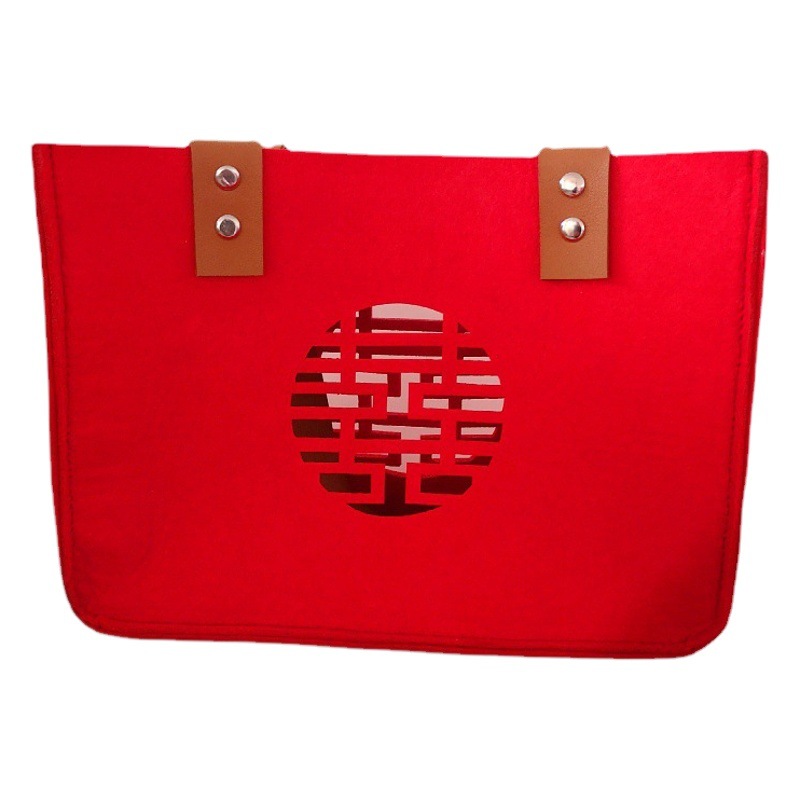 Felt Handbag Happy Word Wedding Accompanying Gift Handbag Gift Shou Word Wedding Return Gift Candy Gift Money Bag