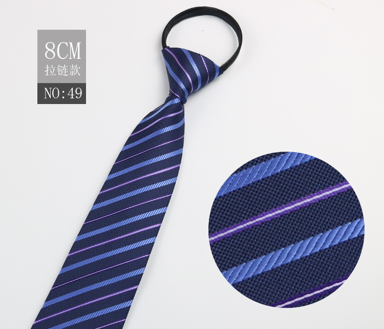 Picture of Factory Black Men's Tie Striped Blue Business Tie Lazy People Knot Free Zipper Tie in stock Wholesale