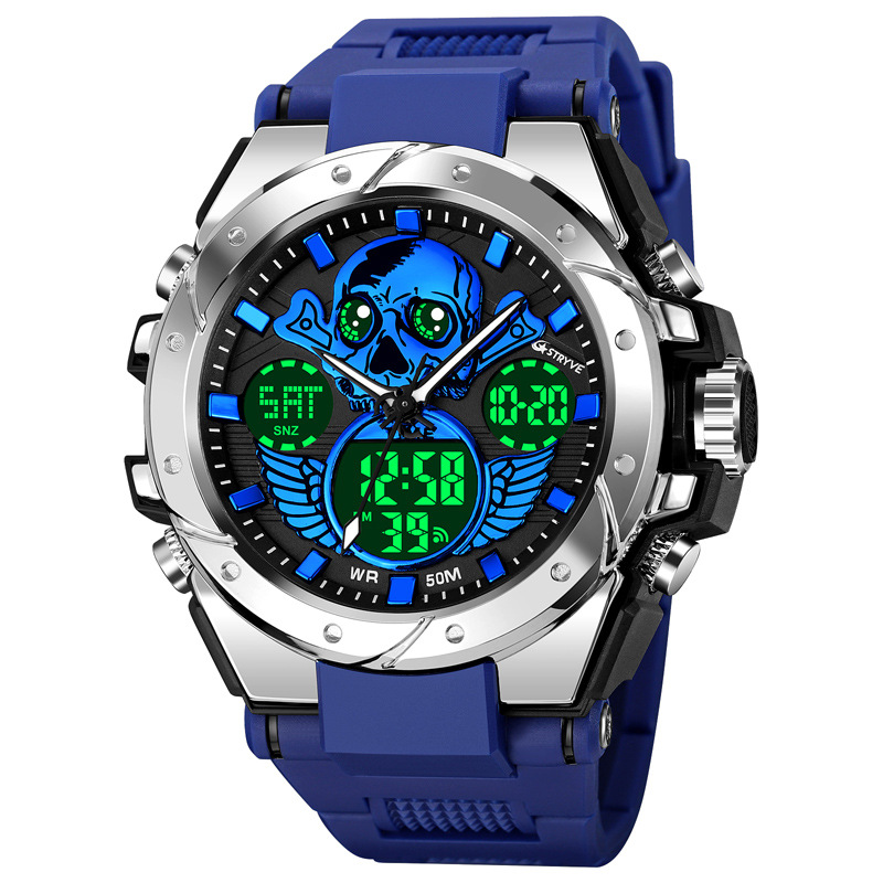 STRYVE Cross-border E-commerce Men's Sports Watch Skull Luminous Electronic Waterproof Wristwatch Multi-function Wristwatch S800
