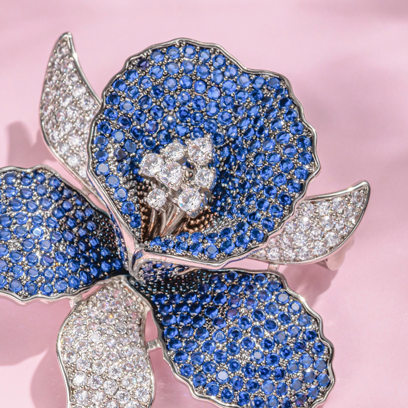 Picture of Deli Snow Paris Jewelry Show Heavy Industry Gradient Gem Design Peony Flower Brooch Luxury Coat Pin Buckle