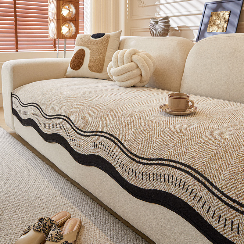 High-grade leather sofa cushion plush 2025 new all-season universal fixed non-slip in-line cushion cover cloth cover