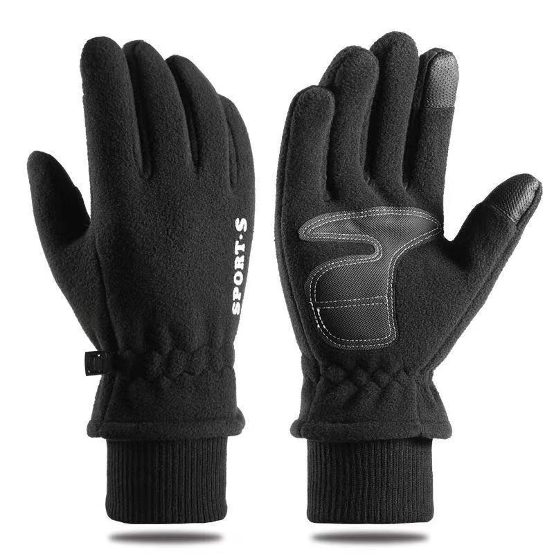 Autumn and Winter Warm Gloves Men's Riding Polar Fleece Wind-proof Water-permeable Touch Screen Non-slip Gloves Outdoor Sports Motorcycle