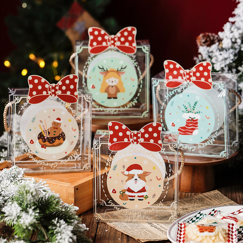 Christmas Cookie Packaging Box Transparent Pet Handbag Plastic Gift Box Baking Gift Box Packaging Box