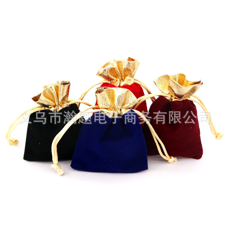 In stock wholesale golden edge flocking cloth bag jewelry Jade packaging bag jewelry storage bag gift bag jewelry bag