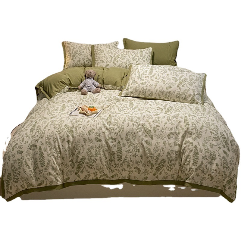 Vintage Pastoral A-Class Thickened Raw Linen Crinkle Yarn Bedding Set, Full Cotton Four-Piece Set, Nantong Home Textile Three-Piece Set 4