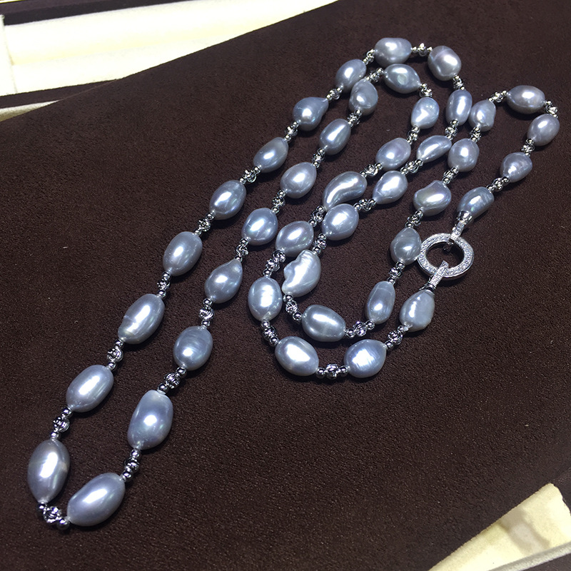 Picture of Elegant Gray Pearl Sweater Chain Simple Pearl Long Chain Freshwater Genuine Pearl Sweater Necklace Manufacturer Wholesale in Stock