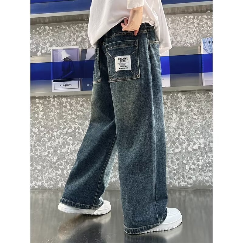 Picture of Children's Clothing Spring and Summer Pants 2024 New Boys' Retro Wide-leg Pants Mid-waist Korean Style Jeans Loose Straight Pants Trendy