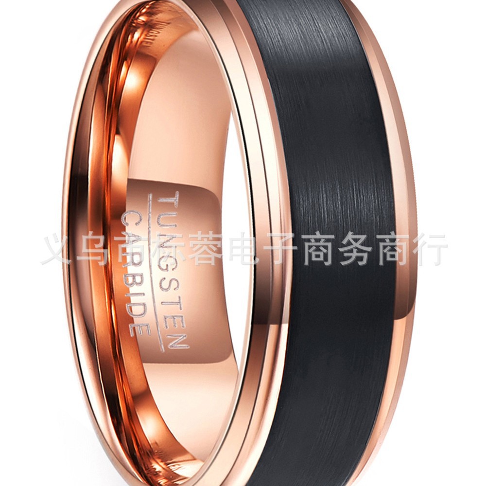 in stock tungsten steel ring 8MM wide plating black frosted rose gold tungsten steel ring a generation of mixed batch
