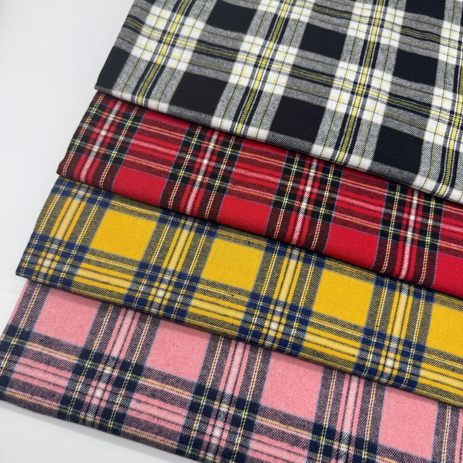 21 pl sanding twill plaid yarn-dyed polyester cotton flannelette shirt dress fabric in stock supply