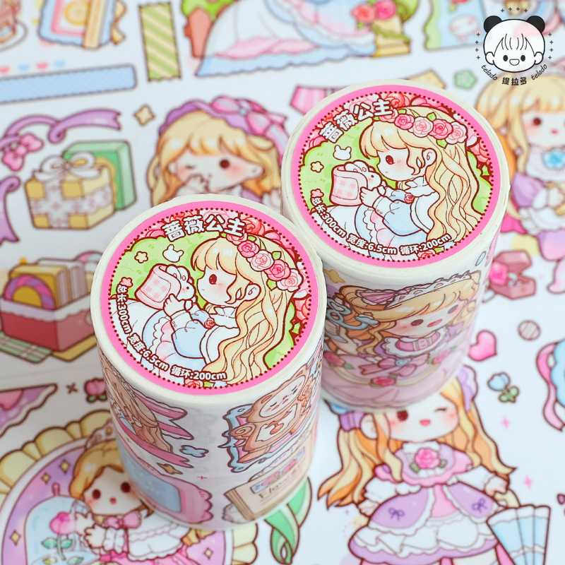 Tirado Tape Rose Princess Wide Edition Tape Cute Girl's Heart Hand Account Tape Sticker Special Oil and Paper Tape