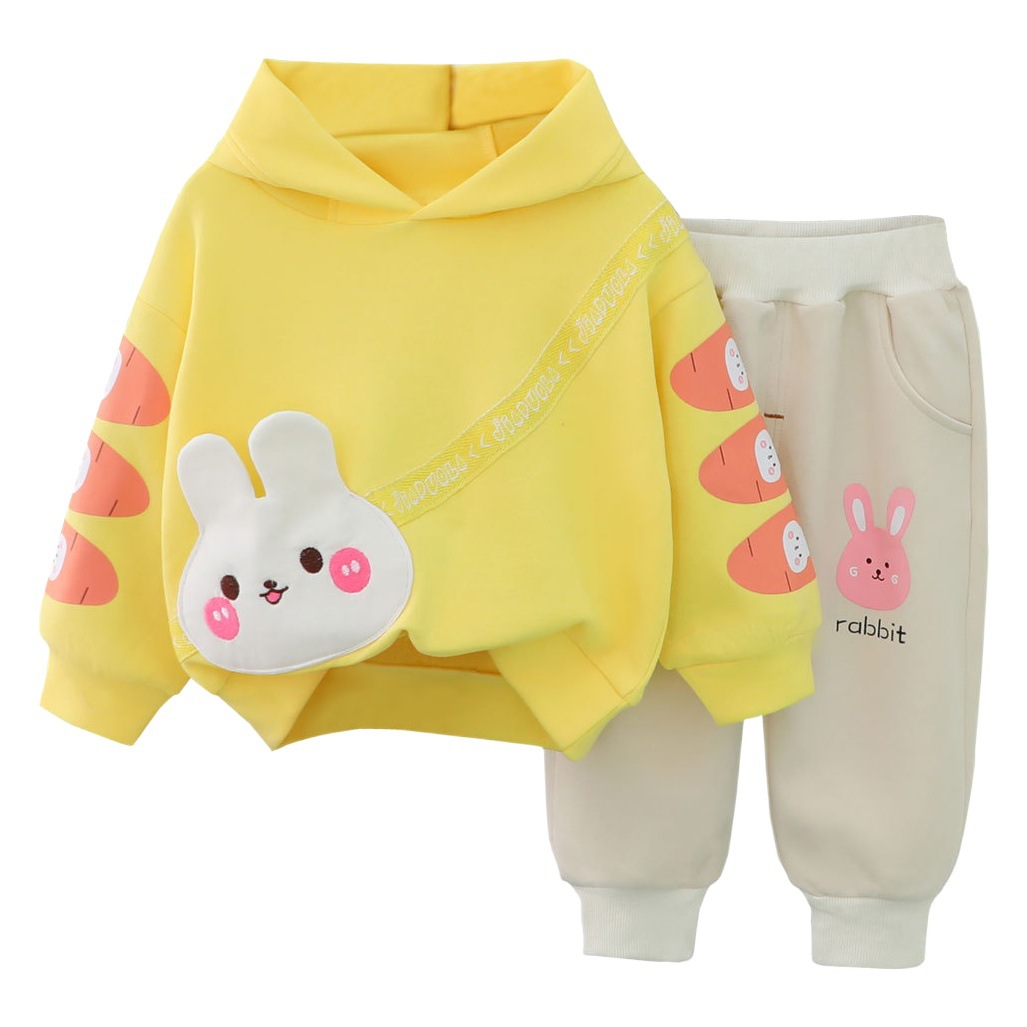 Girls Autumn Suit 1-5 Years Old Children's Autumn Clothes Children's Spring and Autumn Hooded Carrot Rabbit Sweatshirt Two-Piece Baby