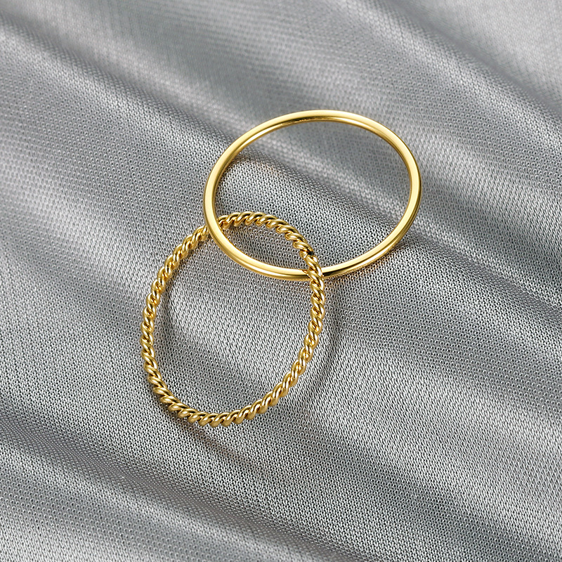 Picture of European and American personality temperament simple double ring twist ring ladies elegant sweet ring stainless steel fashion jewelry