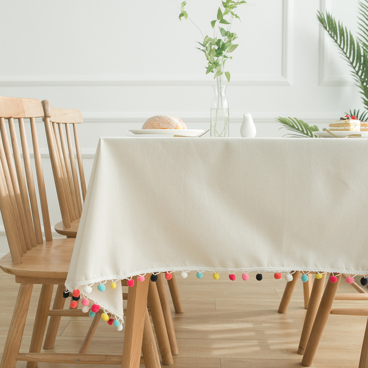 Color wool ball natural plain cotton and linen tablecloth cover cloth white tablecloth dustproof tea table cover towel a generation of hair