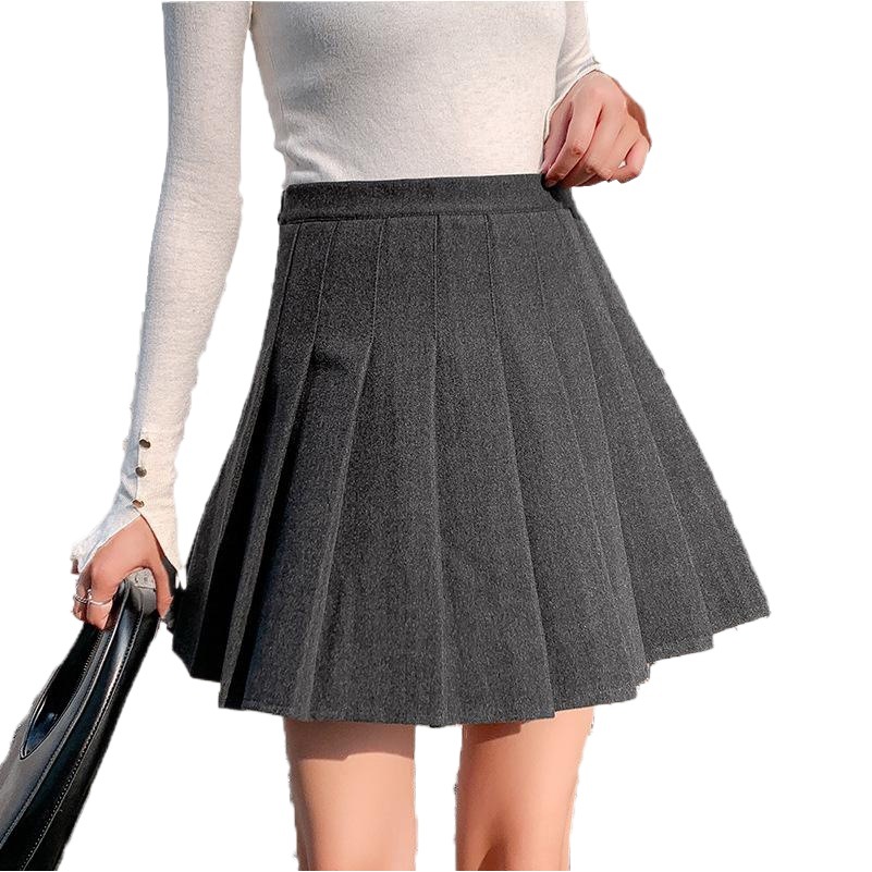 Woolen Short Skirt Pleated Skirt Women's Autumn and Winter New Plaid Black High Waist Korean Style A- line Skirt Slimming Large Size Skirt