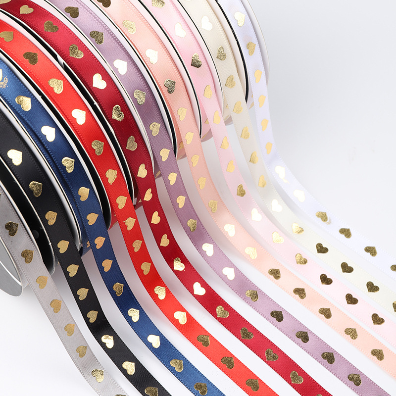 Gilding love 1cm ribbon Valentine's Day Chinese Valentine's Day flower bouquet gift bow tied baking cake ribbon