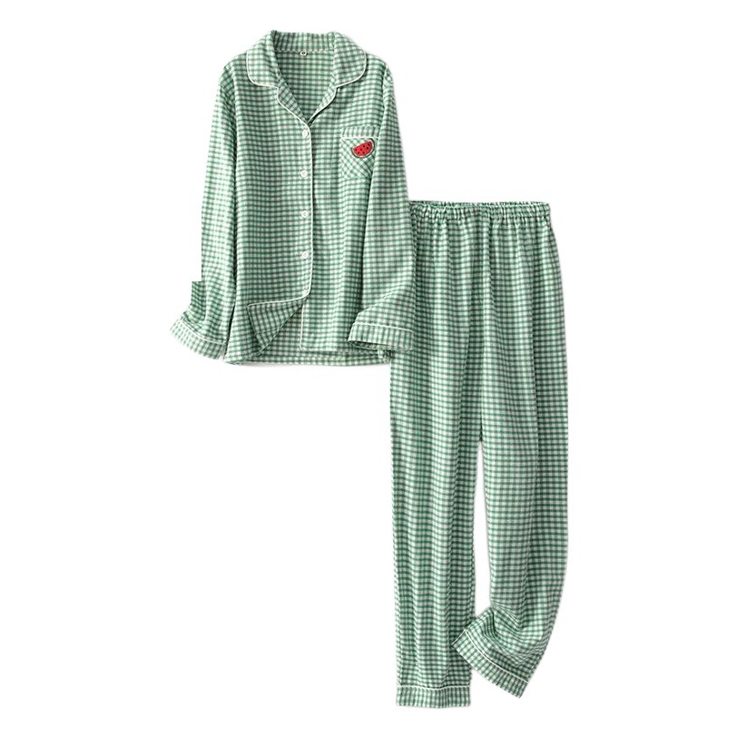 Autumn and winter women's cotton sanding double-strand velvet strawberry watermelon cute embroidered pajamas set home clothes wholesale