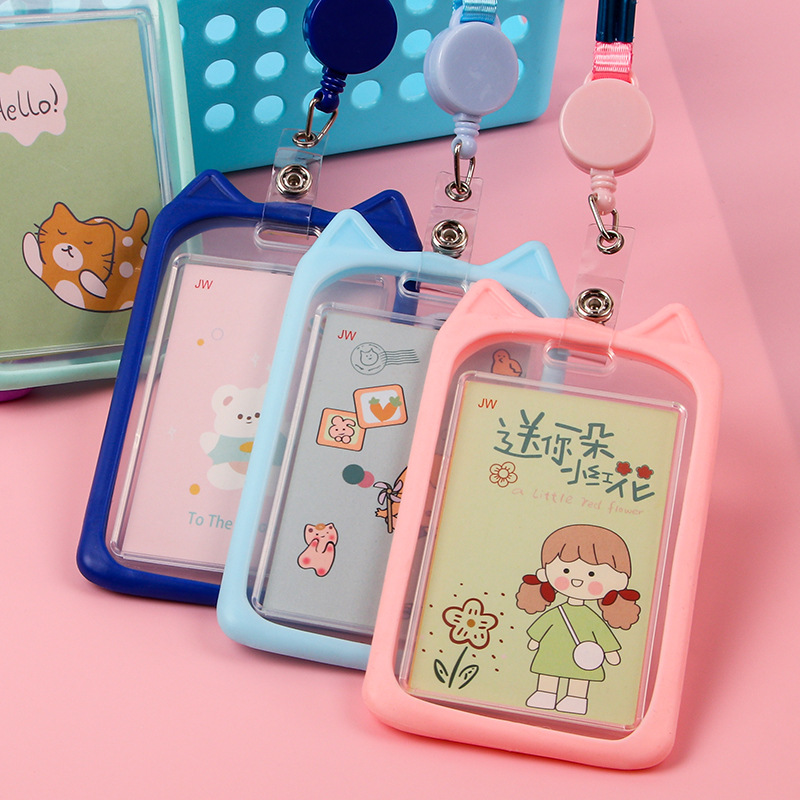 Picture of Ins Style Student Card Holder Creative Cute Halter Silicone Campus Badge Transparent Retractable Rope Id Holder Wholesale