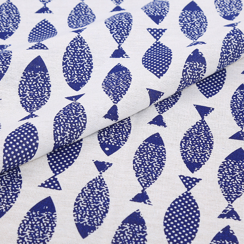 Picture of Wholesale curtain background cloth animal pattern small fish small panda rabbit cotton linen fabric factory in stock