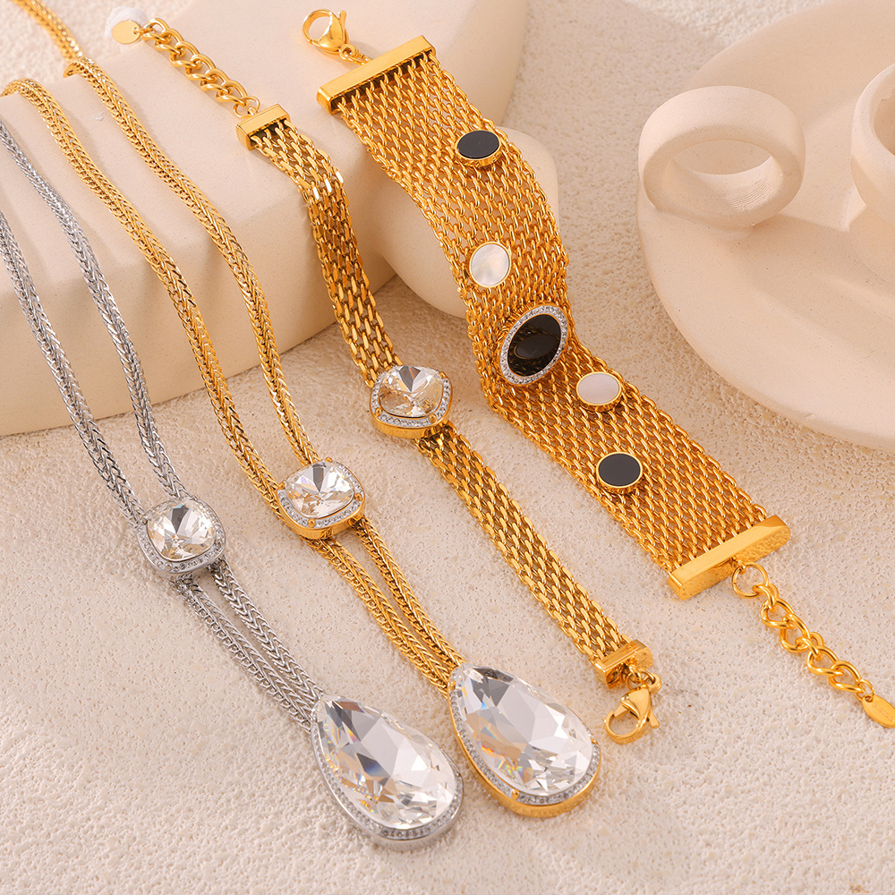 Fashion New European and American Cross-border Zircon White Shellfish Bracelet Necklace suit Women Fashion Niche Light Luxury Internet Celebrity Same Style