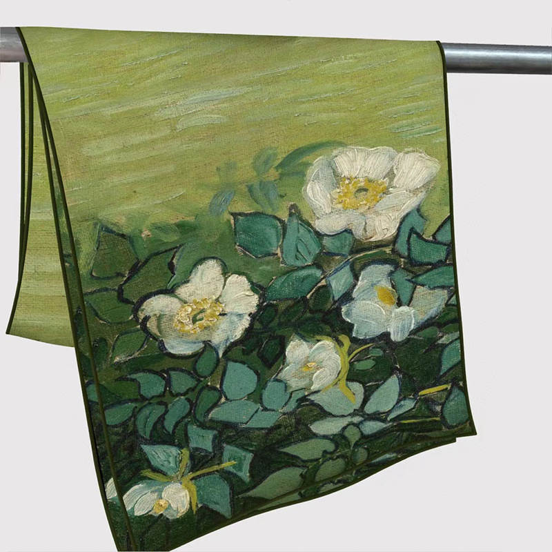 Van Gogh oil painting scarf spring new decorative neck scarf handmade curling high-grade warm sunscreen long scarf