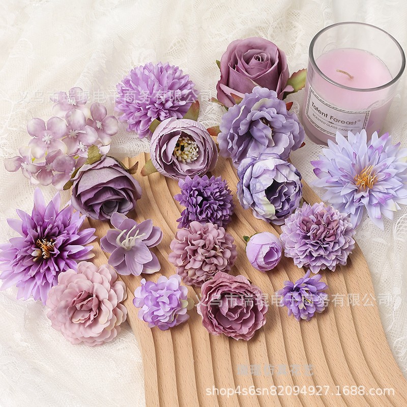 Picture of Purple artificial flower artificial flower silk flower diy handmade wreath headdress hair accessories wedding set