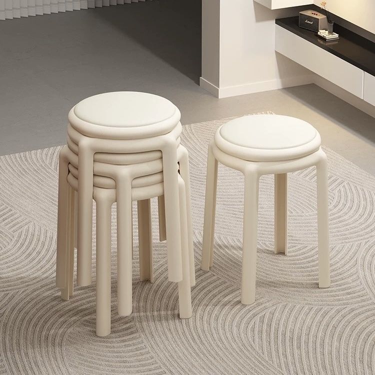 Plastic stool thickened household stackable dining table round stool sitting comfortable chair Nordic soft wrap high plastic stool bench