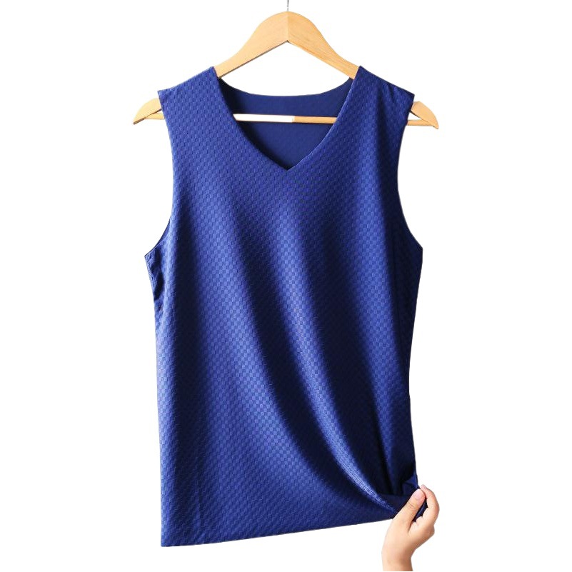 Men's Vest Ice Silk Seamless Men's Summer Slim-fit V-neck Sweatshirt Youth Sports Hurdle Sleeveless Underwear Base Shirt