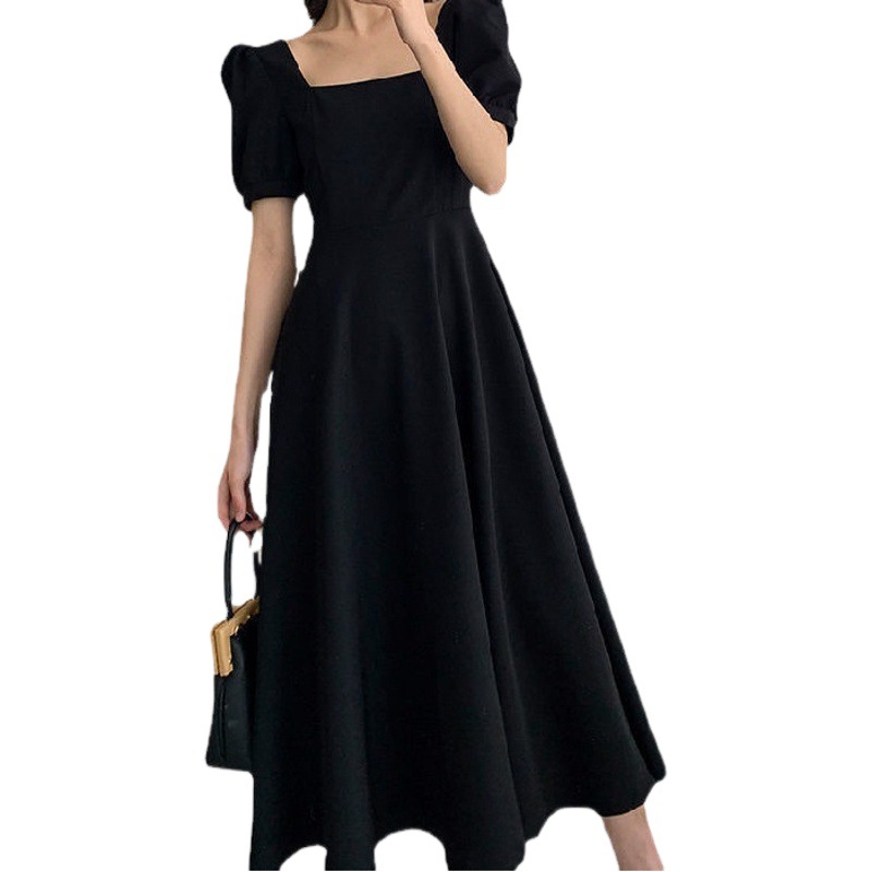 Dress 2025 Summer New Style Ins Tea Break Dress Elegant Off-Shoulder Knee-Length Hepburn Style Plus Size Little Black Dress