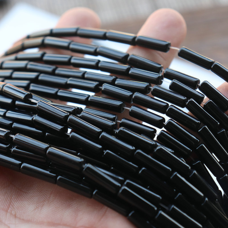 Picture of Black agate tube bead accessories crystal gem small cylindrical loose beads diy hairpin tassel earrings material play bracelet