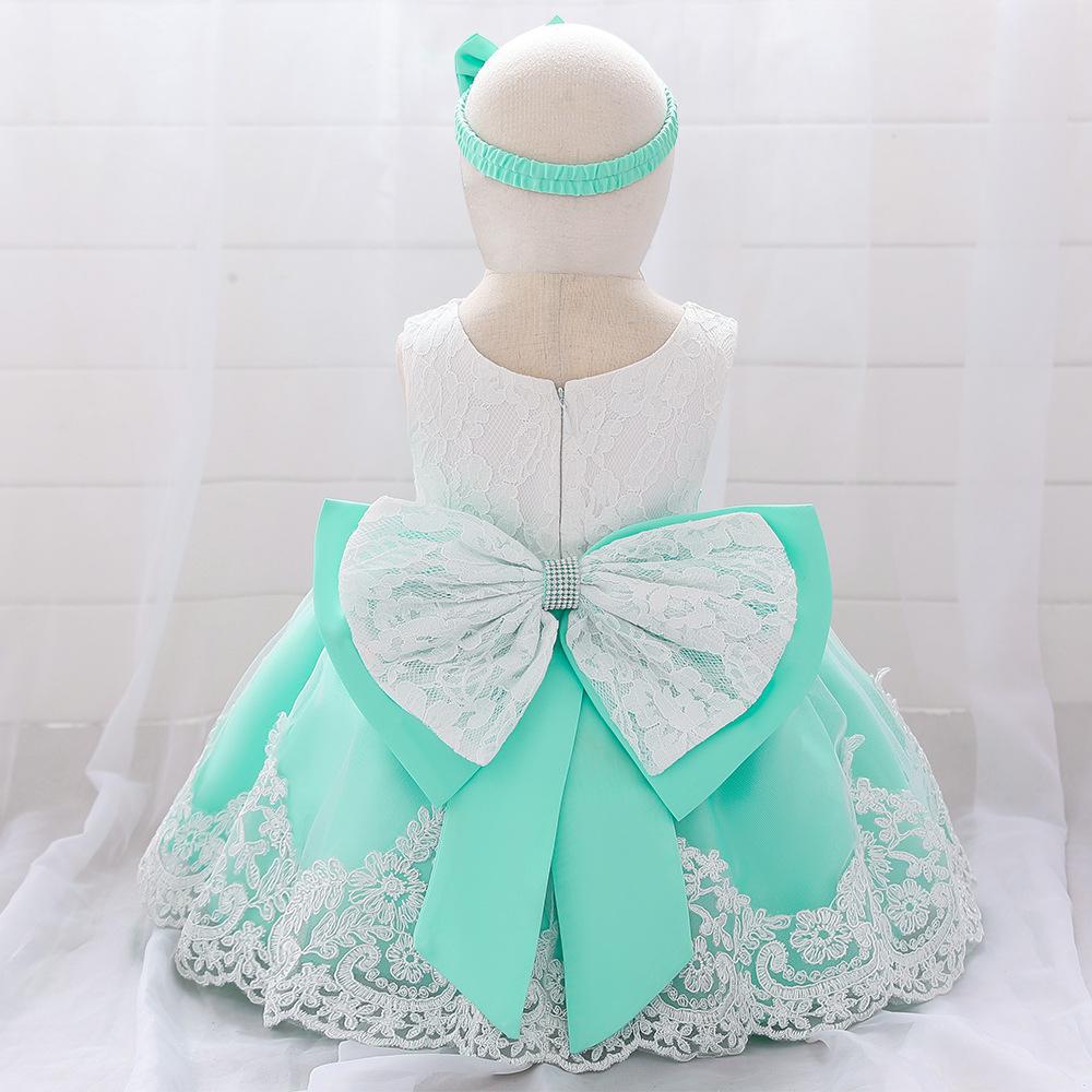 Picture of Amazon Baby Dress Big Bow Lace Wedding Dress Princess Dress Baby One Year Old Washable Dress with Hairband
