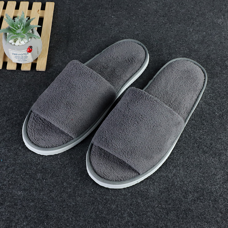 Picture of Disposable solid color coral fleece slippers hotel homestay couple slippers room hotel thickened slippers wholesale