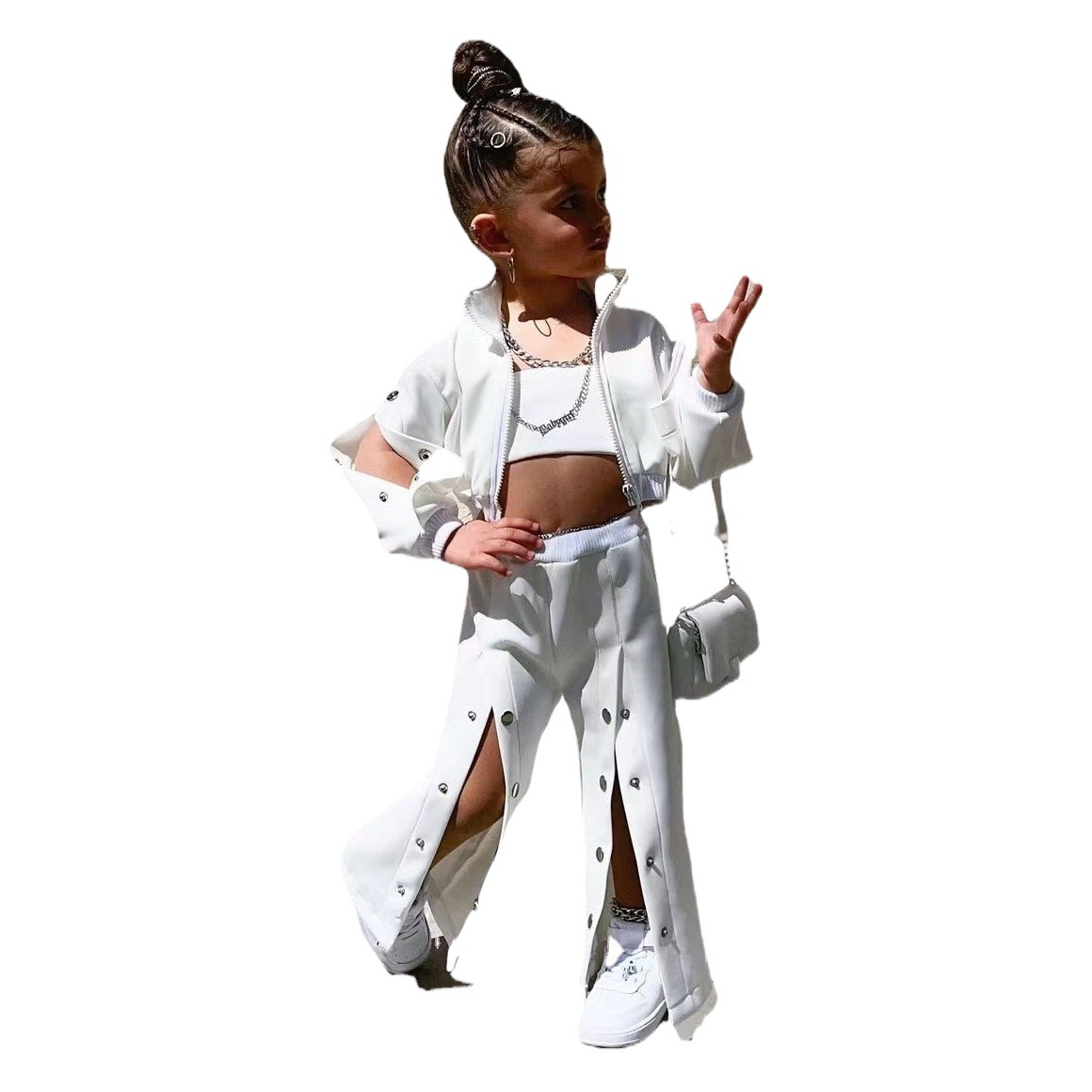 M8081 cross-border children's clothing foreign trade autumn new girls American high street breasted wide leg pants jacket suit ins tide