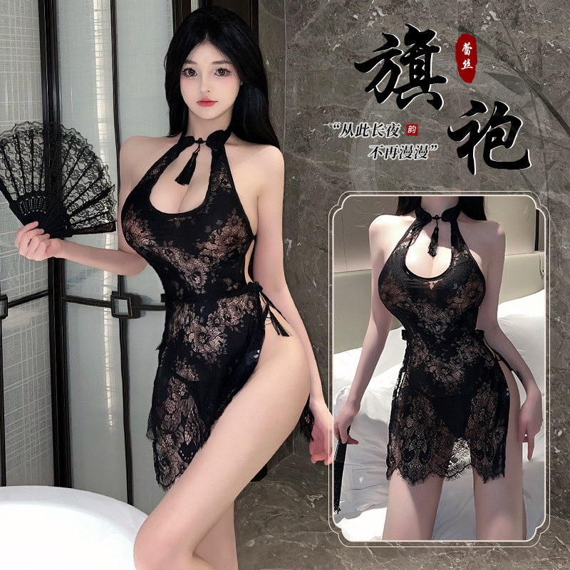 Picture of Lin linting sexy lingerie sexy lace cheongsam temptation free off uniform sleeping clothes small chest passion suit 8207