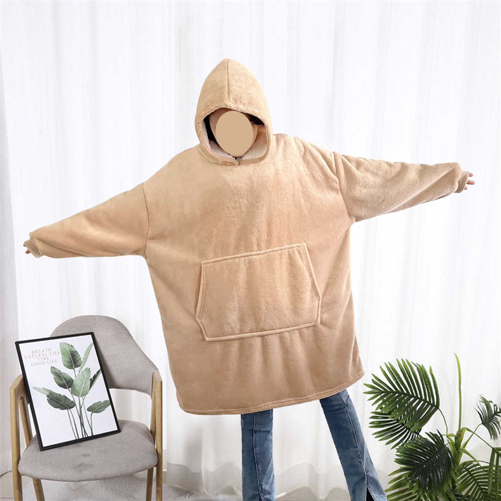 Picture of TV Explosions hugglehoodie Pullover Fleece Clothing Hooded Outdoor Cold-proof Warm Lazy TV Blanket Nightgown Women