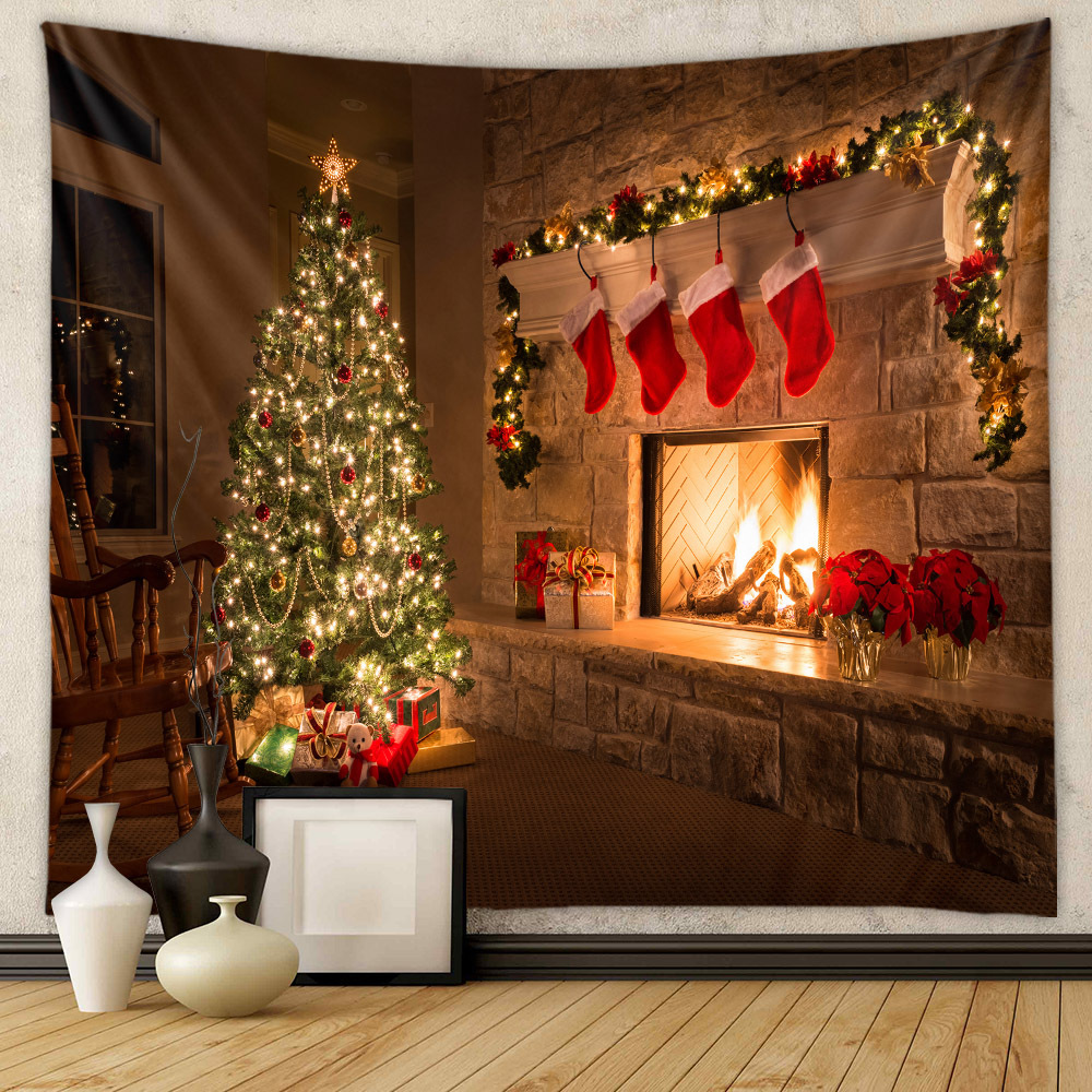 Picture of Christmas Tree Tapestry Room Decorative Wall Cloth Ins Wind Hanging Cloth Cross Border Home Bohemian Tapestry Christmas Tapestry