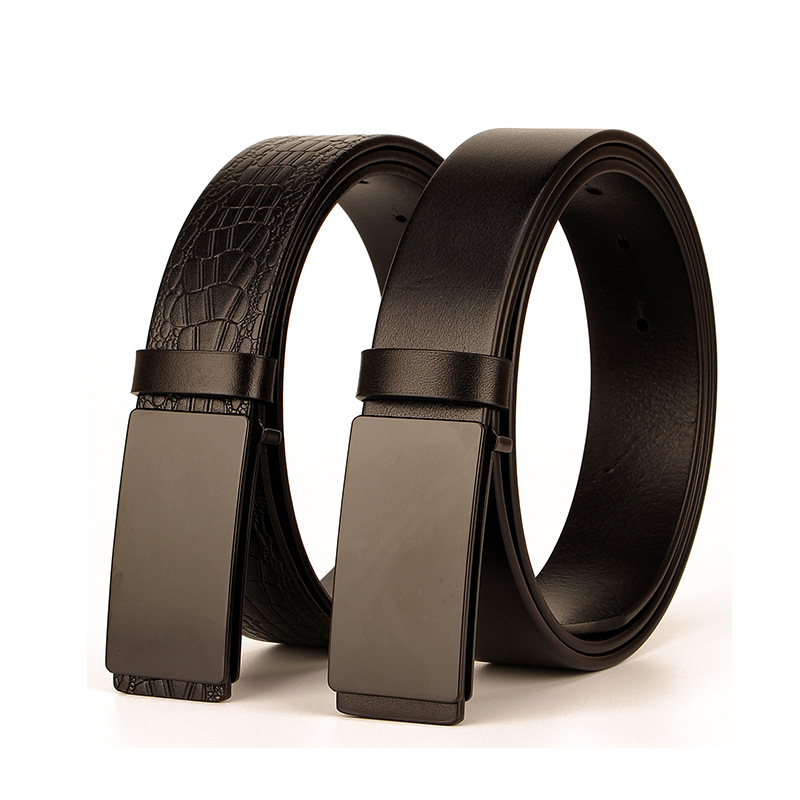 Top layer cowhide cool blackboard buckle men's belt simple all-match smooth buckle inner wear leather belt without interlayer