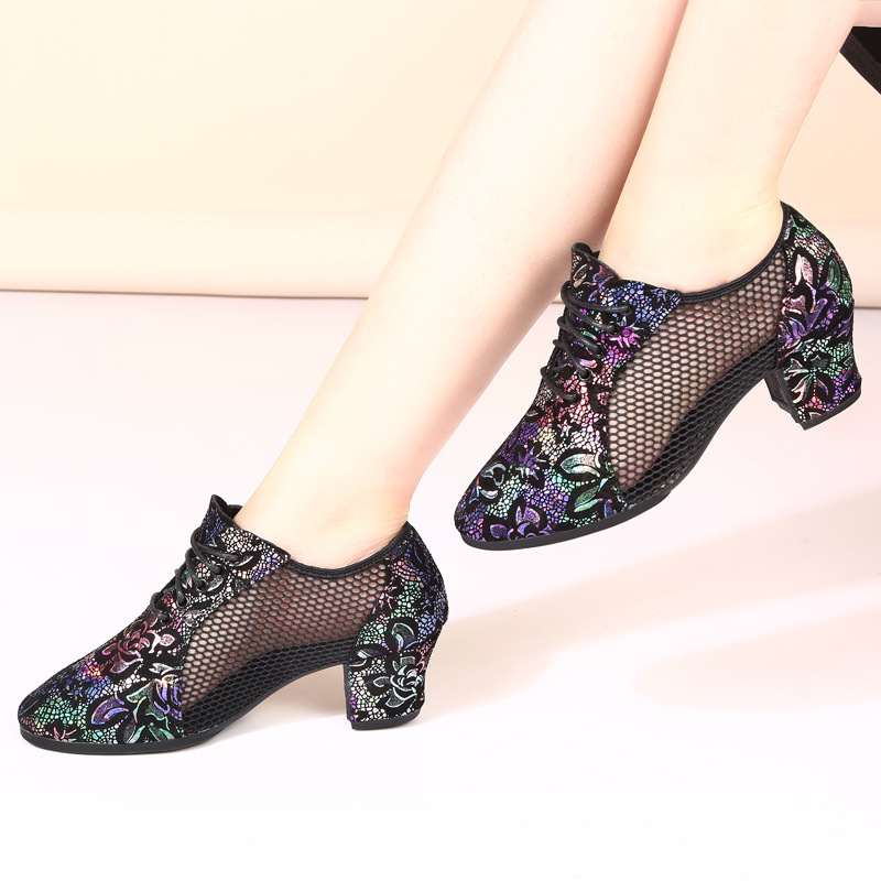 Picture of New Colorful Printed Latin Dance Shoes, Body Dance Shoes, Mid-Heel Sailor Dance, Ballroom Dance, Modern Dance Square Dance Shoes