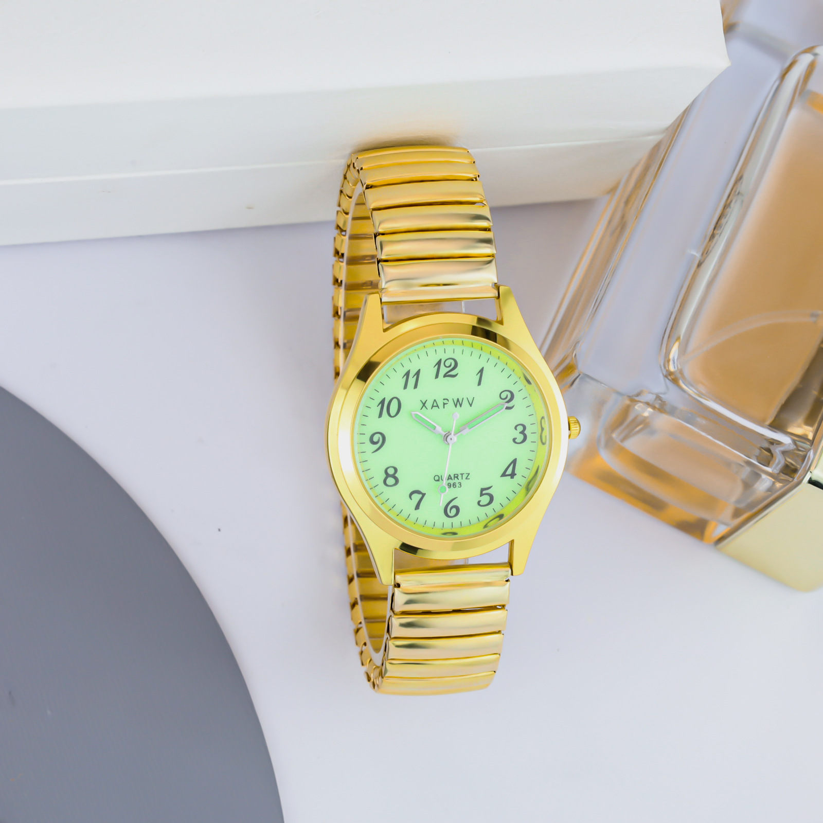 Xapwv Casual Digital Luminous Elderly Watch Elastic Band Popular Middle-Aged and Elderly Round Pointer Luminous Quartz Watch