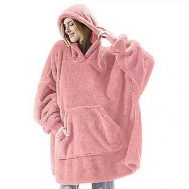Picture of Cross-border Amazon Autumn and Winter Comfortable Loose Double-sided Fleece Hoodie Thickened Wearable Blanket Couple's New Home Clothes