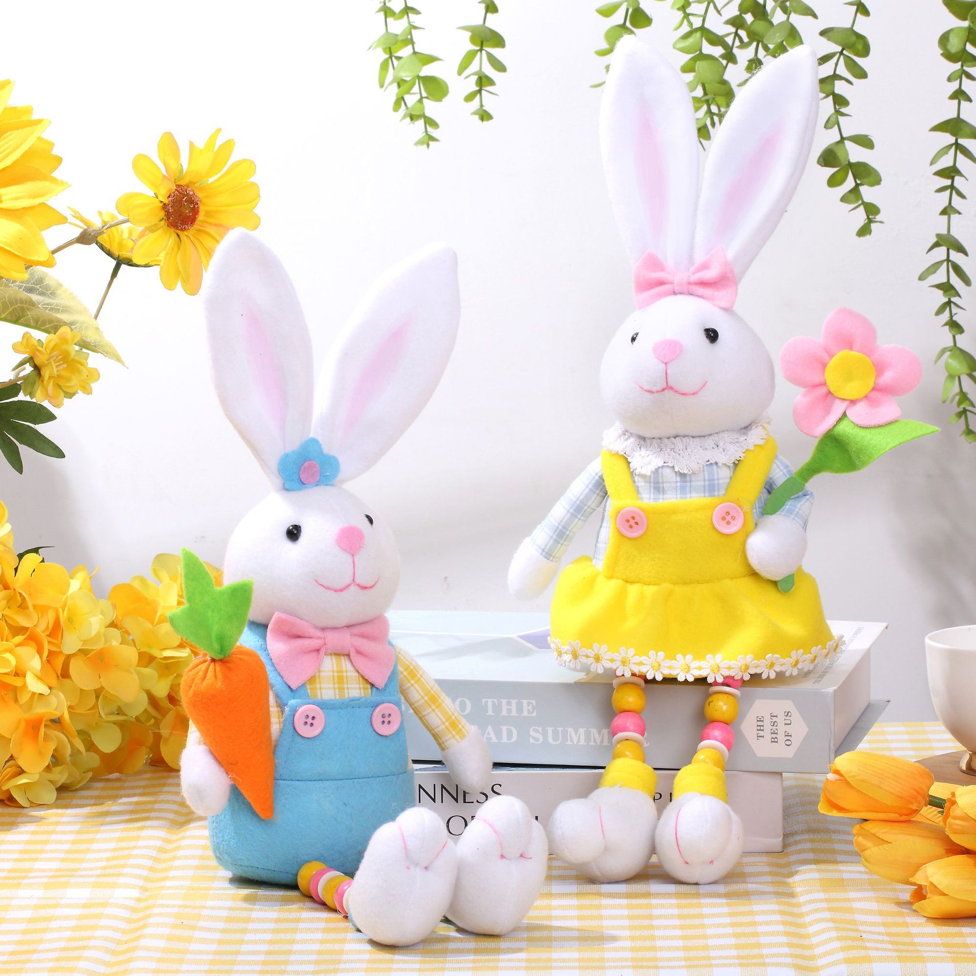 Cross-Border New Product Easter Bunny Egg Hugging Radish Christmas Beaded Legs Spring Pastoral Doll Ornaments Home Decoration