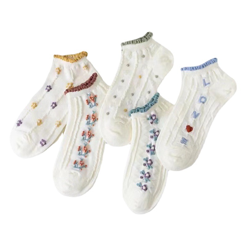 Lace Socks Women's White Spring and Autumn College Style Short Socks Women's Summer Thin Shallow Mouth Cute Japanese ins Boat Socks