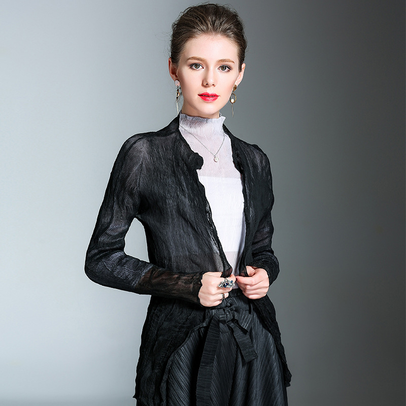 Fashion Ultra-thin Short Coat Sunscreen Shirt Women's Cardigan Thin Air-conditioning Shirt Miyake Unordered Pleated All-match Pleated Top Women's Clothing