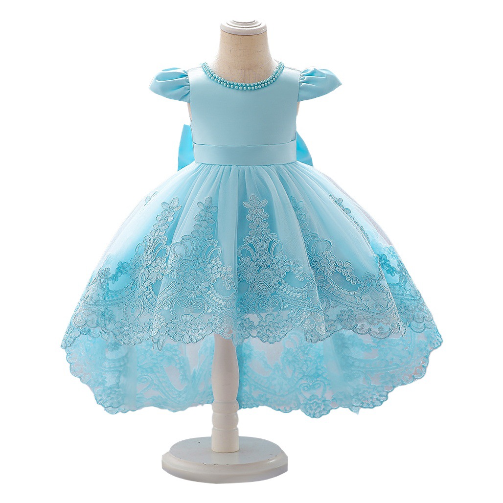 Girls' Dress Bow Princess Dress Flying Sleeve Trailing dress Children's Tutu Dress Little Flower Girl's Western Style Wedding Dress