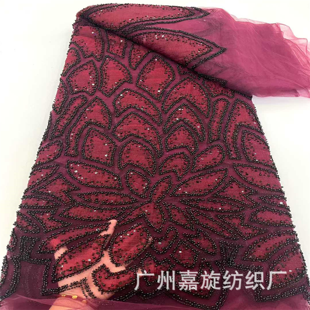 High-quality elegant mesh hand-beaded French sequin lace fabric French Lace for Party