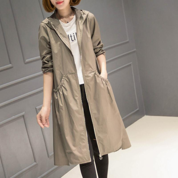 Picture of 2024 New Autum Hooded Mid-Length Over-The-Knee Thin Spring Women's Windbreaker Jacket Loose Large Size Outerwear