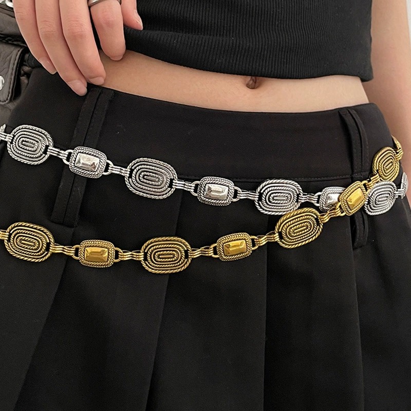 Niche Artistic Retro Ethnic Style Carved Silver Waist Chain Spice Girl Decorative Culottes Adjustable Design Sense Simple Belt